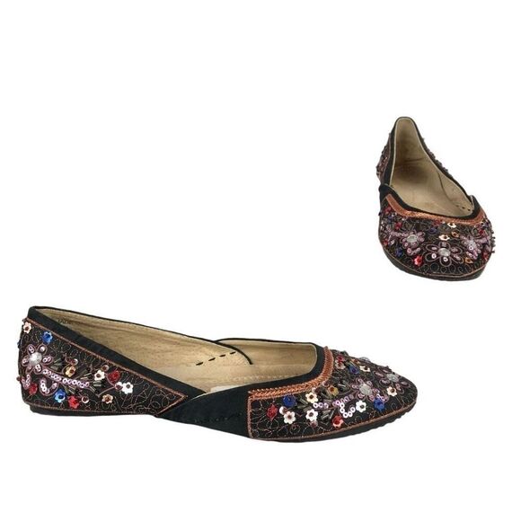 ✨Tribeca Jade Black Satin & Sequin Ballet Flats Sz 7.5✨ - Picture 2 of 7